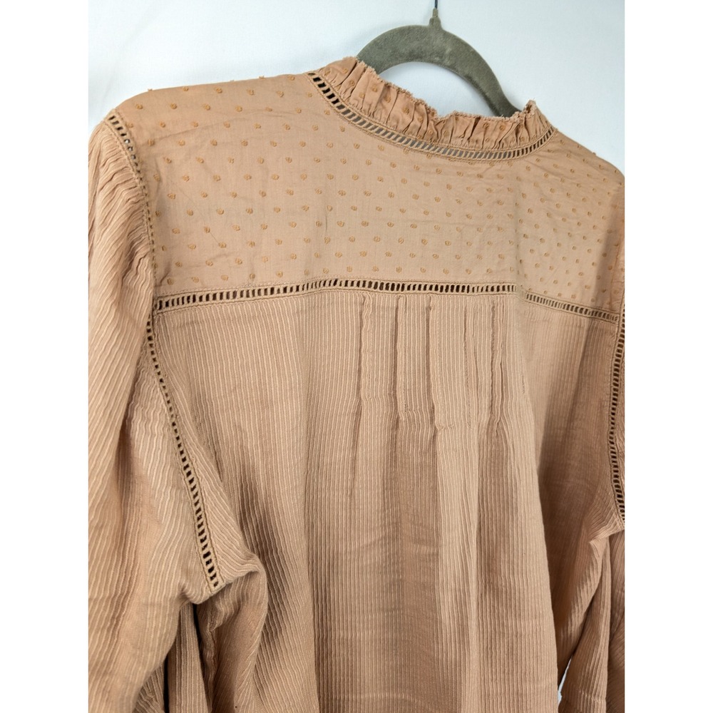 Quince Organic Textured Cotton Peasant Blouse Size XL Orange Ruffle Cottagecore - Picture 8 of 10